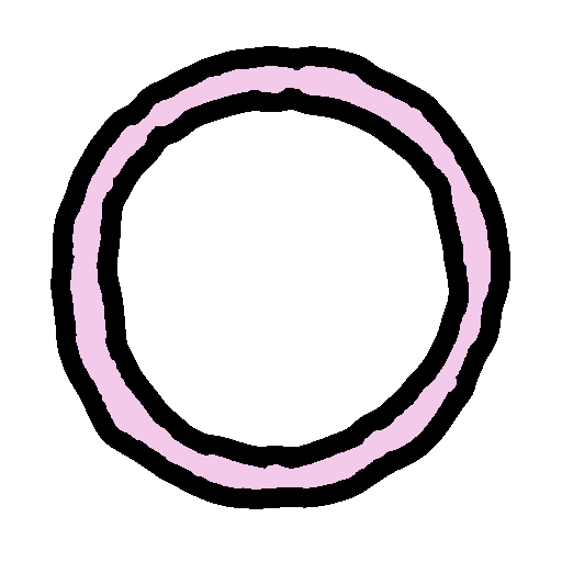 the sitelen pona glyph for the toki pona word 'ijo,' which looks like a circle, colored in light pink.